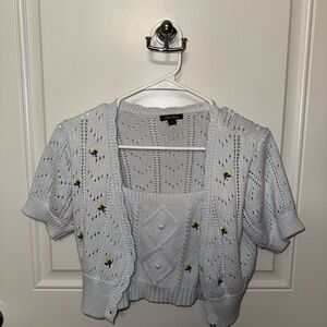wild fable Light Blue Eyelet Knit Short-Sleeve Cardigan & Tank Set
